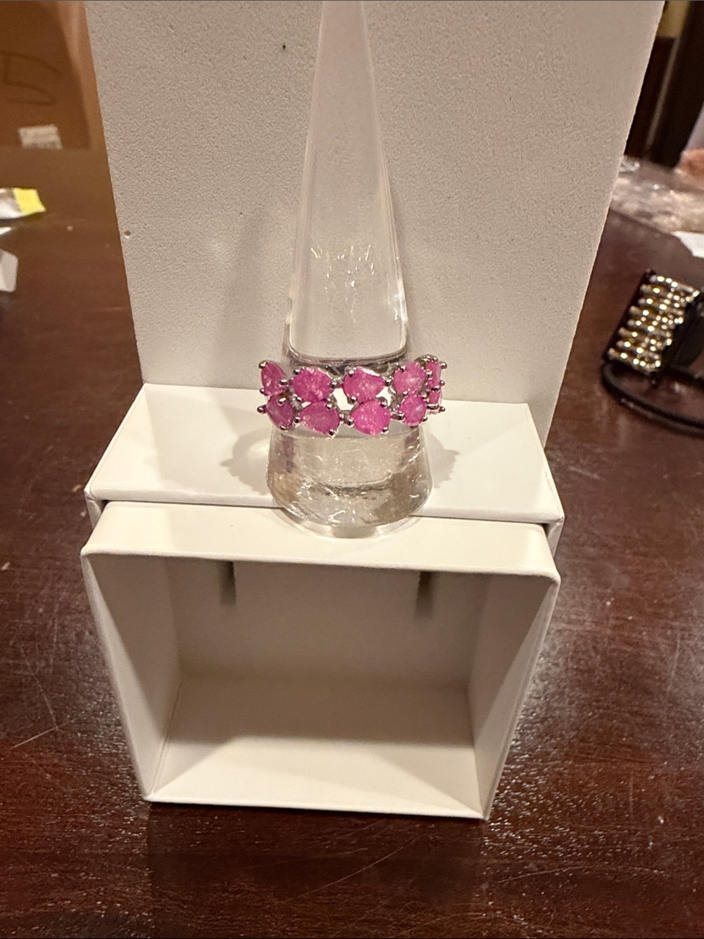 Pink Ice Crystal on Rhodium Band